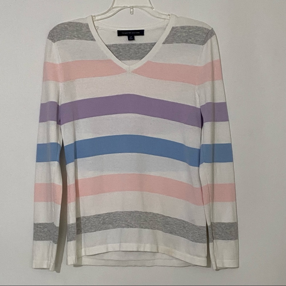 Tommy Hilfiger long sleeve sweater Size SP multicolored pullover 100% Cotton Top